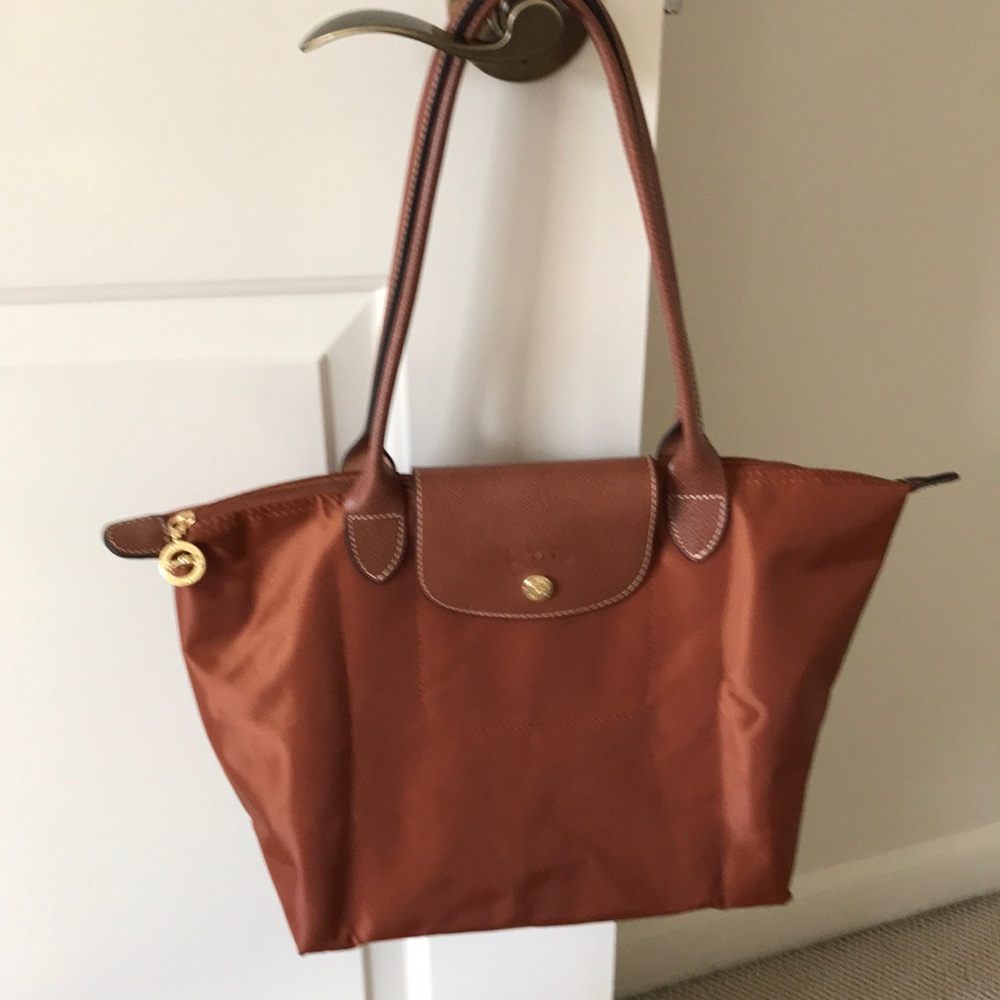 Brown Nylon Tote Bag with Leather Trim